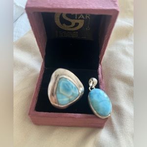 Set of 2 Larimar Ring and Pendant
